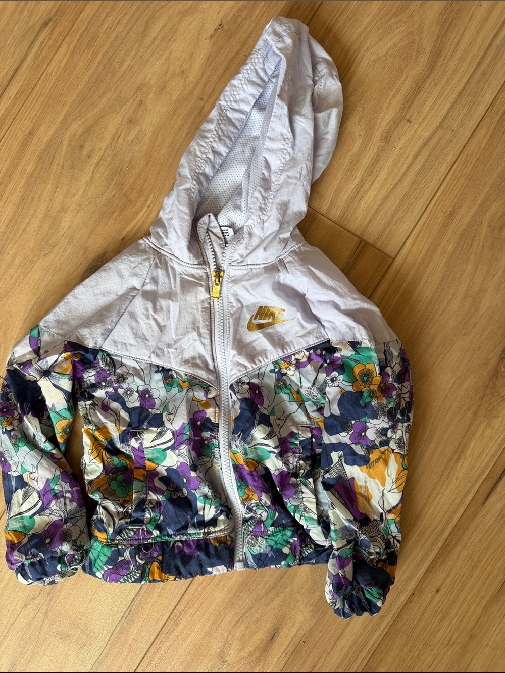 Nike Kids White Hooded Floral-Print Windbreaker Jacket
